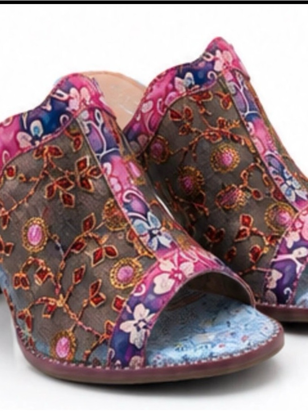 Spring Step Multicolor Embroidered Open-Back Mule with Patterned Heel - Picture 5 of 5